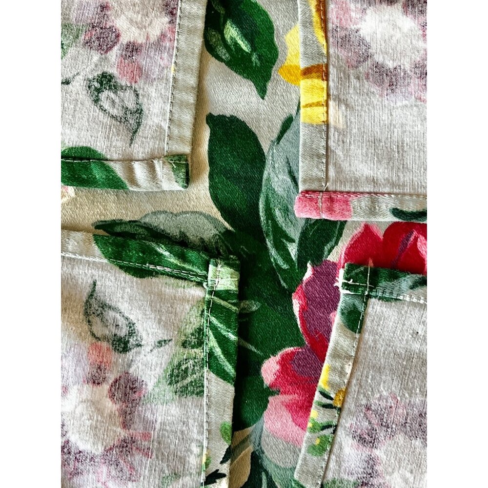 Waterford Floral Cotton Sateen Tablecloth 97" X 58.5" Multicolor on Green Cotton - Picture 3 of 15